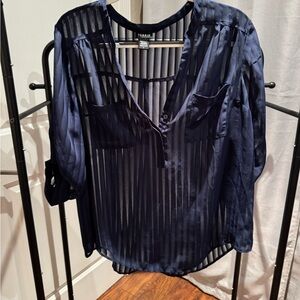 Torrid Navy Sheer Striped Blouse